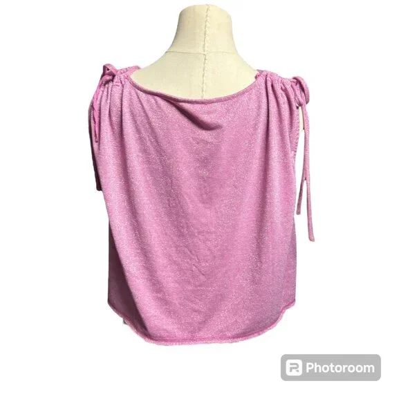 Free People Women's XS Sparkly Pink Metallic Crop Top With Adjustable Ties - Picture 2 of 12